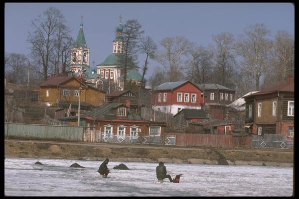 128023 Fishing Through The Ice, Zagorsk Pond A4 Photo Print