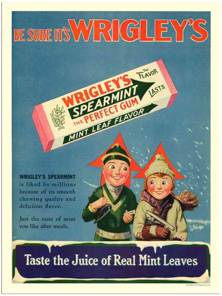 12811 04 Wrigleys Chewing Gum 1920S Winter advert A4 Photo Print