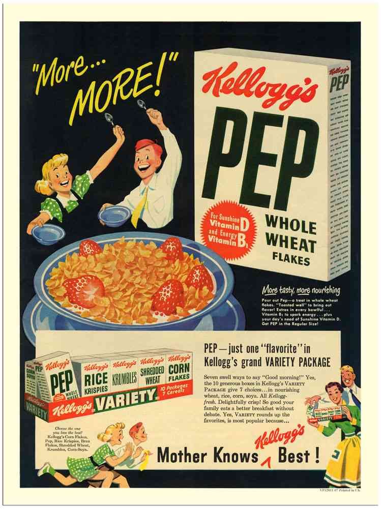 12811 07 Kelloggs Pep Cereal 1940S advert A4 Photo Print