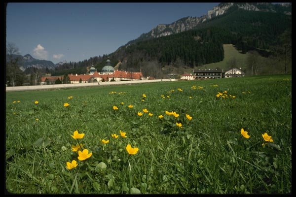 129085 Field With Ettal Monastery, Bavaria A4 Photo Print