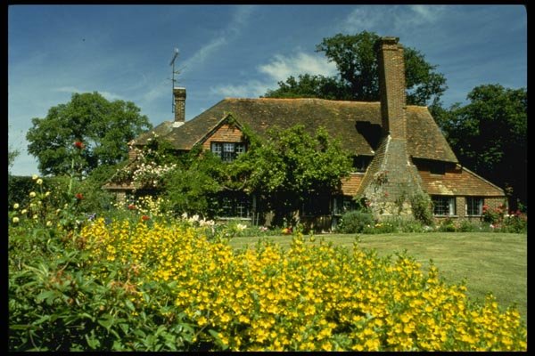 131013 15th Century House, Framed By Weeping Willow And Hawthorn A4 Photo Print