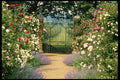 131072 Hybrid Rose Lined Path To Gate, Underplanted With Catmint A4 Photo Print