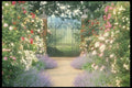 131087 Hybrid Rose Lined Path To Gate, Underplanted With Catmint A4 Photo Print