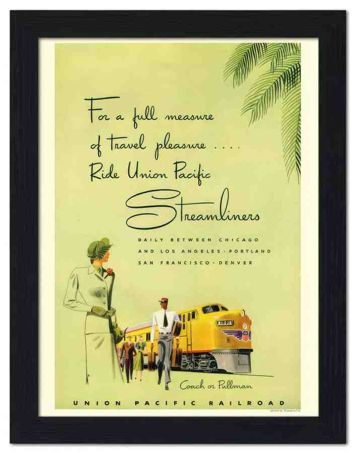 1347K union pacific streamliner rail travel 1940s 2 Vintage Advert A4 Photo Print
