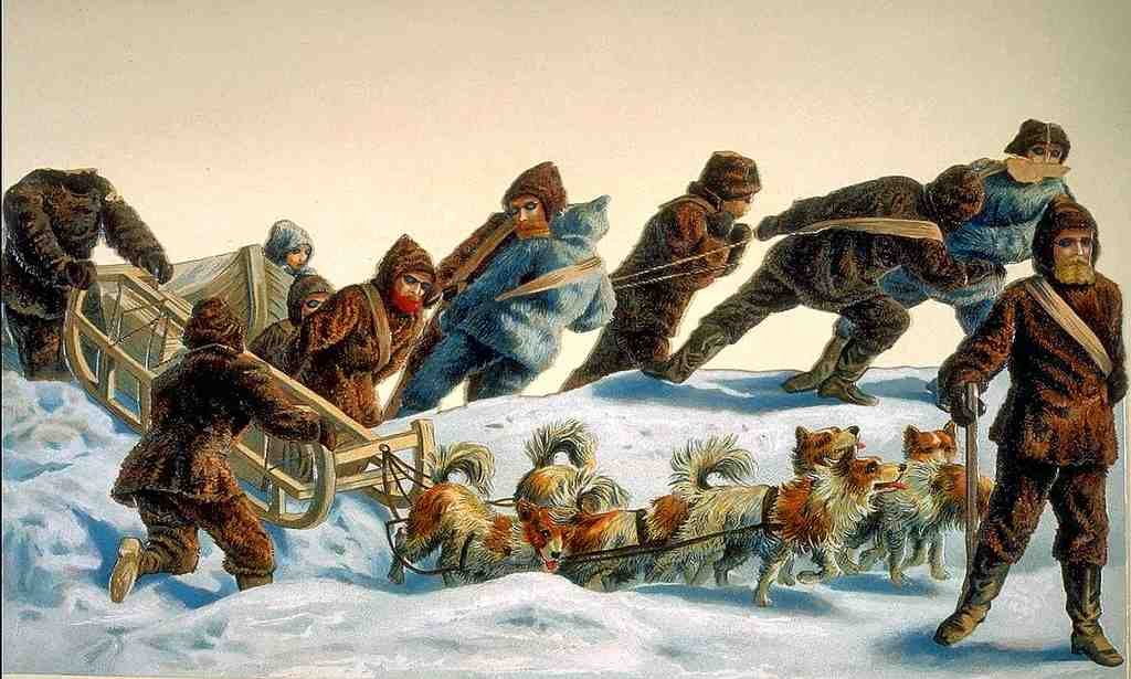 137 Sledge Drawn By Dogs Vintage A4 Photo Print