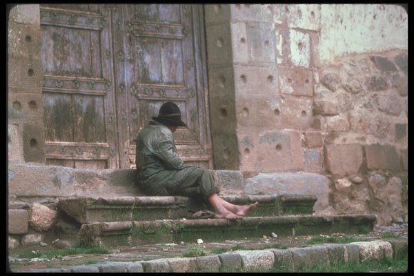 142023 Man On A Doorstep, Cuzco A4 Photo Print