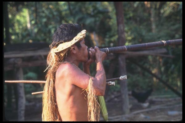 142072 Yaguas Man With Blowgun, Native Village A4 Photo Print