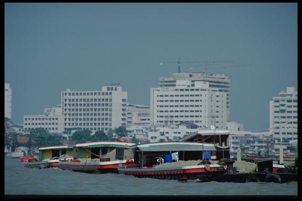 147012 Bangkok Choa Phra River Sand Barges A4 Photo Print