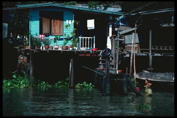 147018 Choa Phra River Woman Bathing A4 Photo Print