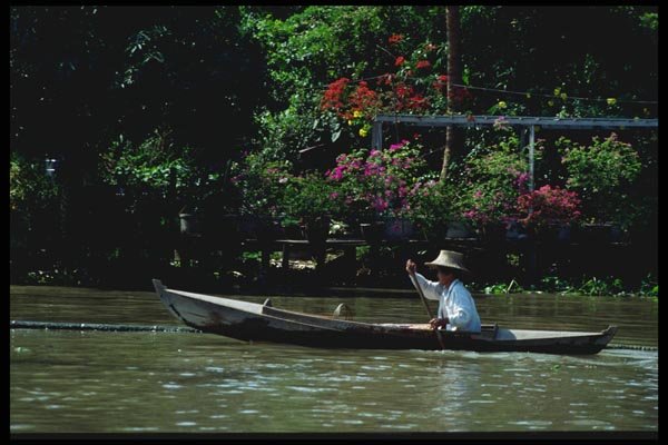 147022 Choa Phra River Woman In Canoe A4 Photo Print