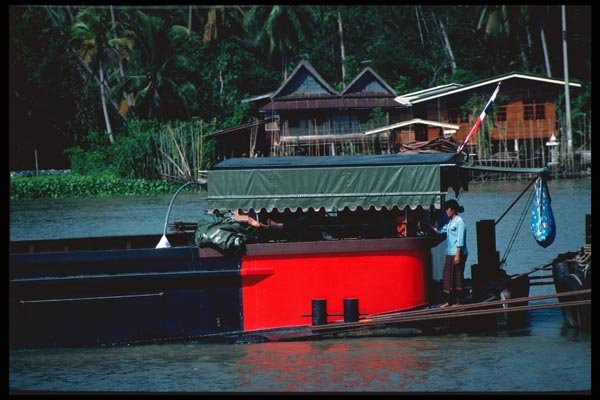 147025 Choa Phra River Woman On Barge A4 Photo Print