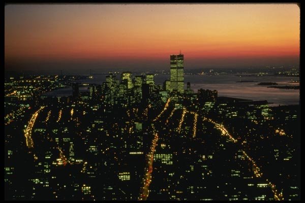 148013 Lower Manhattan And Harbor At Sunset A4 Photo Print
