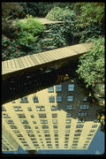 148026 Garden And Reflected Building A4 Photo Print