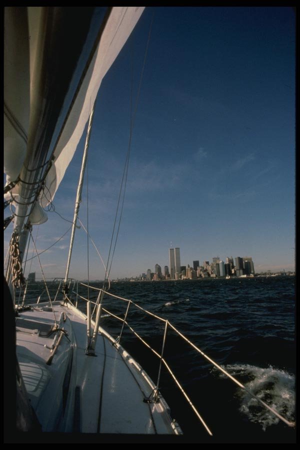 148075 Ship In Upper New York Harbor, Lower Manhattan In Rear A4 Photo Print