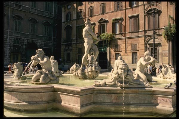 149040 Spouting Figures On Fountain At Piazza Navona A4 Photo Print