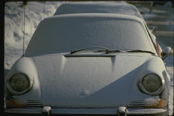 151094 Snow covered Car With Headlights A4 Photo Print