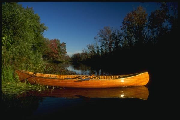 155024 Cedarstrip Canoe And Fall Colors Quebec A4 Photo Print