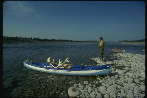 155031 Arctic Canoeist Fishing Coppermine River, N.W.T. A4 Photo Print