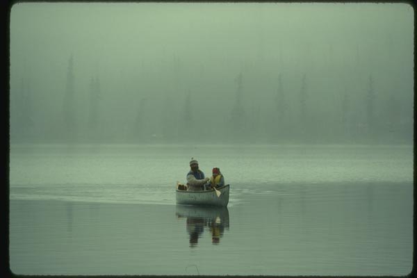 155054 Father And Child On Arctic Lake A4 Photo Print