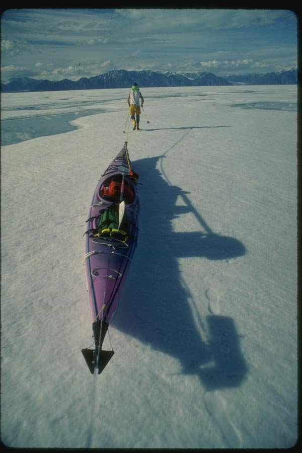 155070 Hauling Kayak On Ice A4 Photo Print