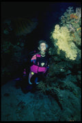 156046 Scuba Diver With Pacific Soft Corals A4 Photo Print