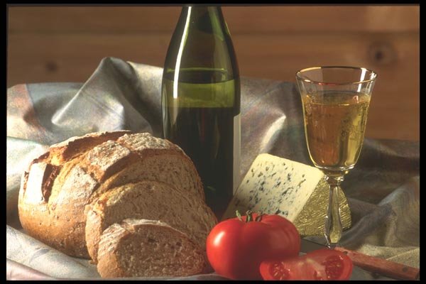 157078 White Wine With Blue Cheese A4 Photo Print