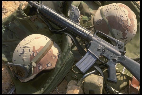 170027 Helmets And Rifle A4 Photo Print