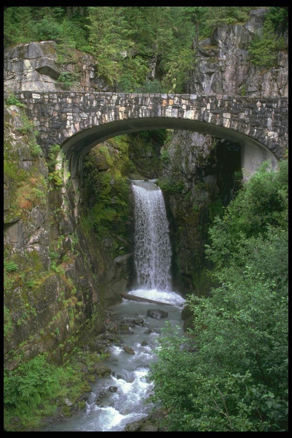 176019 Waterfall And Bridge, Mt. Rainier, Washington A4 Photo Print
