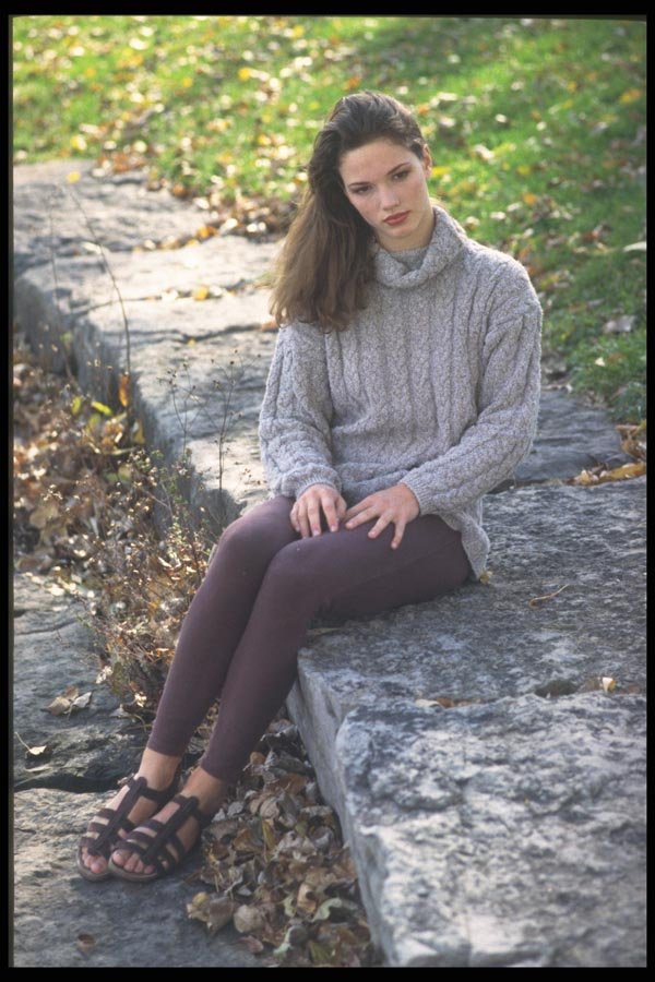 181089 Katy Grey Sweater, Sitting A4 Photo Print