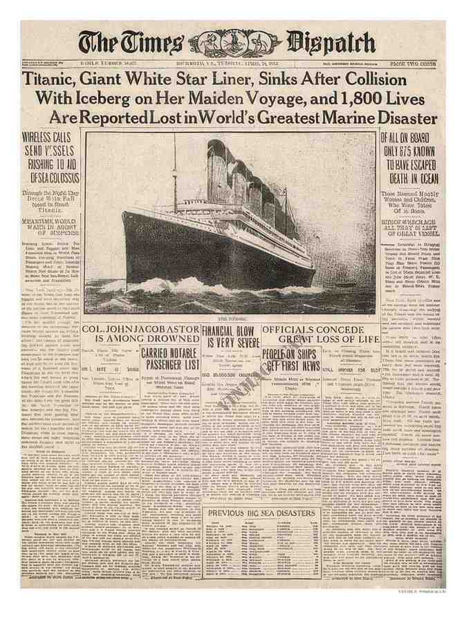 181E titanic times dispatch april16th 1912 2 Vintage Advert A4 Photo Print