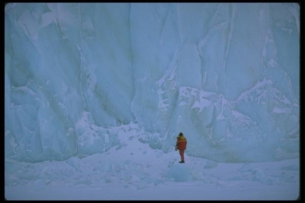 184016 Person And Iceberg Wall, Ellesmere Island, N.W.T. A4 Photo Print