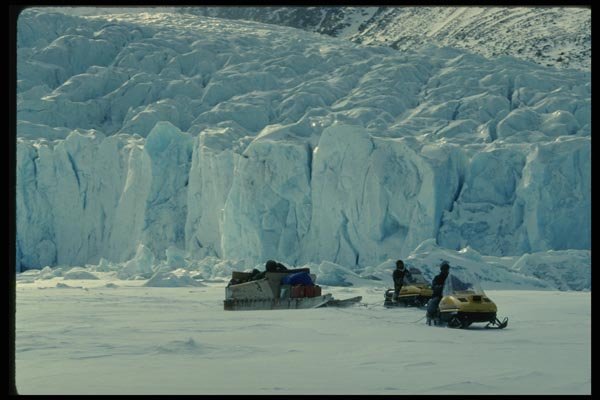 184087 Ski doos And Glacier, North Baffin National Park A4 Photo Print