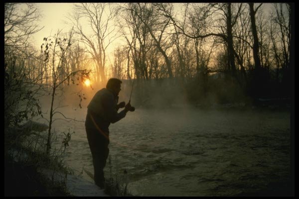 185017 Winter Fly fishing A4 Photo Print