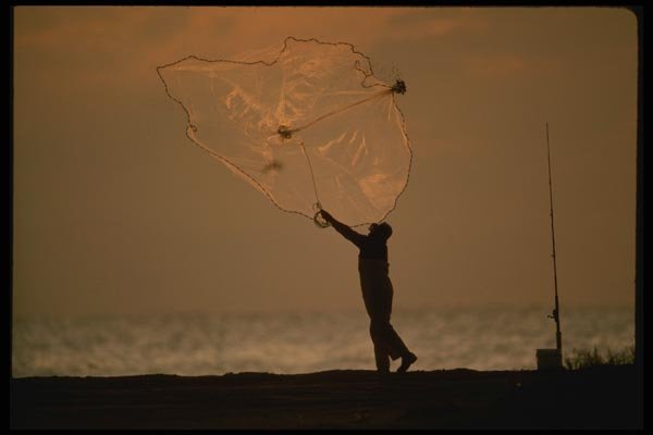 185026 Surf Fisherman Casting Net For Bait Fish A4 Photo Print