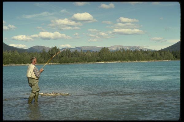 185075 Angler Plays Big Fish In Wilderness Lake A4 Photo Print