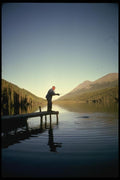 185081 Fisherman Plays Trout In Mountain Lake A4 Photo Print
