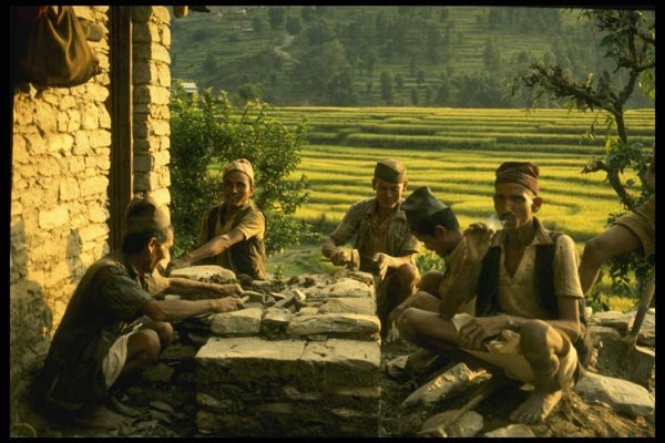 187009 Stone Masons At Work, Besisahar Village A4 Photo Print