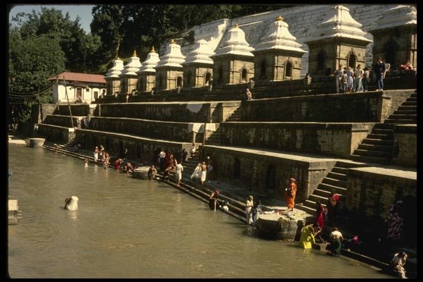 187034 Bathers At Pashupatinath Temple, Katmandu A4 Photo Print