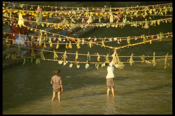 187040 Flower Decorations Over River, Pashupatinath Temple A4 Photo Print