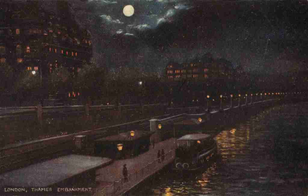  1905 Raphael Tuck Thames Embankment at night A4 Photo Print