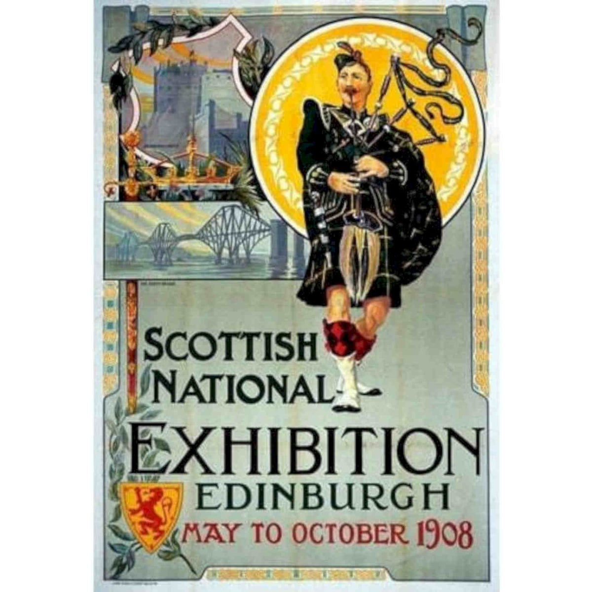 1908 Scottish National Exhibition Edinburgh Promotional Prin Vintage Retro Adve