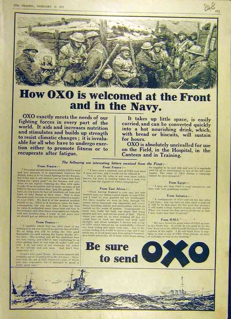 1917 Oxo Battle Front Soldiers Navy Ww1 Vintage Advert A4 Photo Print