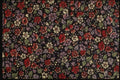 192007 Red And Ivory Floral On Black A4 Photo Print