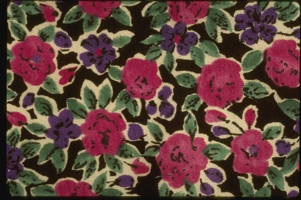 192013 Fuchsia And Purple Floral On Black A4 Photo Print