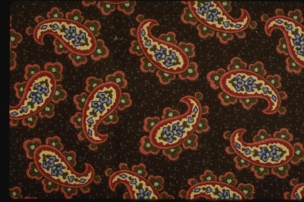 192045 Red And White Paisley With Blue Flowers On Black A4 Photo Print