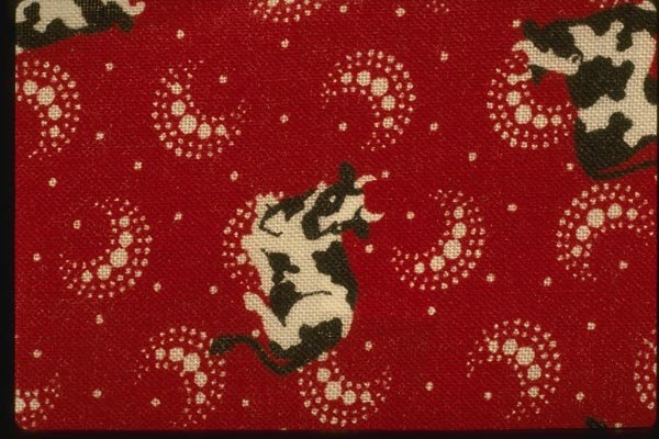 192075 Red And White Pattern With Cows A4 Photo Print