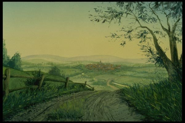 193009 Country Lane With Hamlet In Distance A4 Photo Print