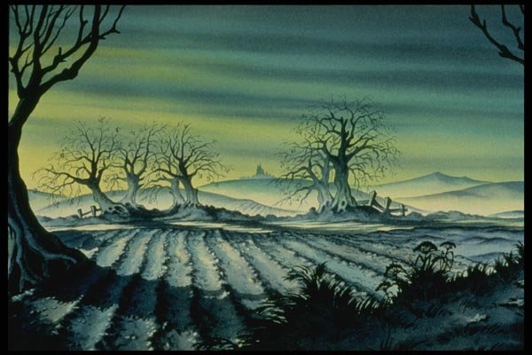 193017 Moonlit Winter Landscape (ploughed Field, Barren Trees) A4 Photo Print