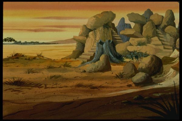 193019 Desert Rocks (and Blue Tree Stump) A4 Photo Print