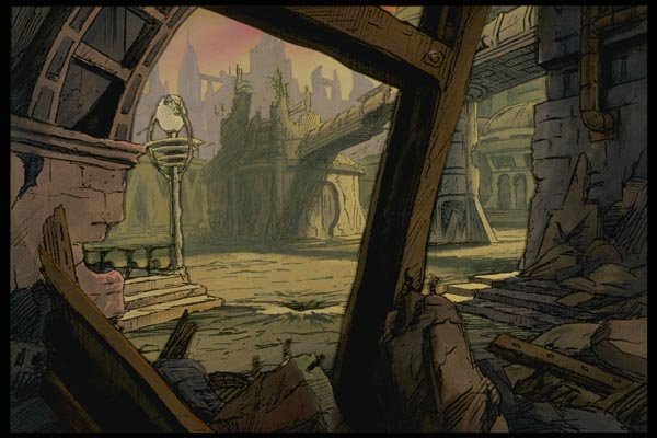 193021 Looking Through Fantasy City Ruins To Castle And Bridge A4 Photo Print
